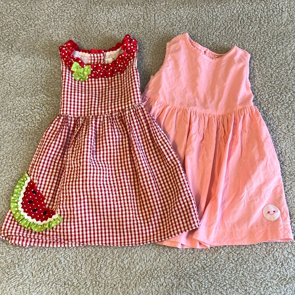 3/4 Girls Dress Bundle featuring seer sucker & Smiling Button!